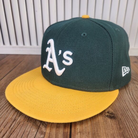 New Era 59fifty Oakland Athletics A's Green Gold Fitted Hat 7 1/2 MLB On Field - Picture 1 of 11